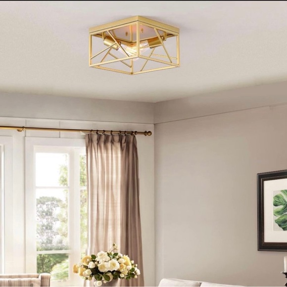 2-Light Modern Gold Flush Mount Light Fixture Metal Square - Picture 4 of 8